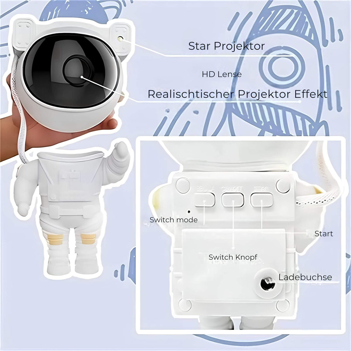 Projecteur LED Ciel Étoilé Astronaute pour Plafond et Murs
