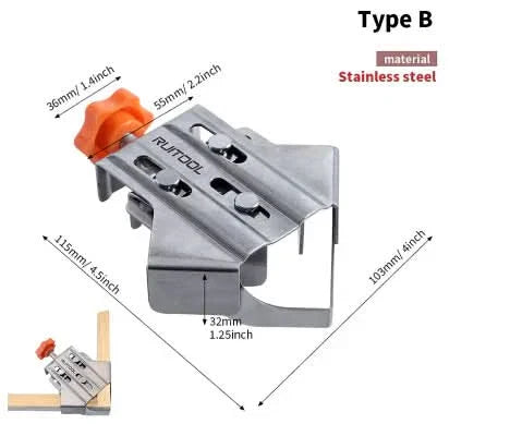 Serre-joint d'angle 90° en acier pour assemblage bois et menuiserie