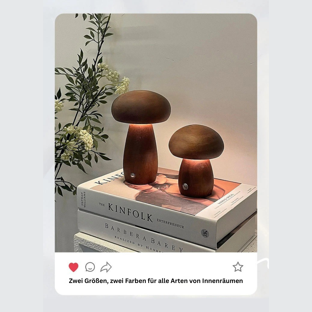 Veilleuse champignon en bois de noyer – dimmable et sans fil