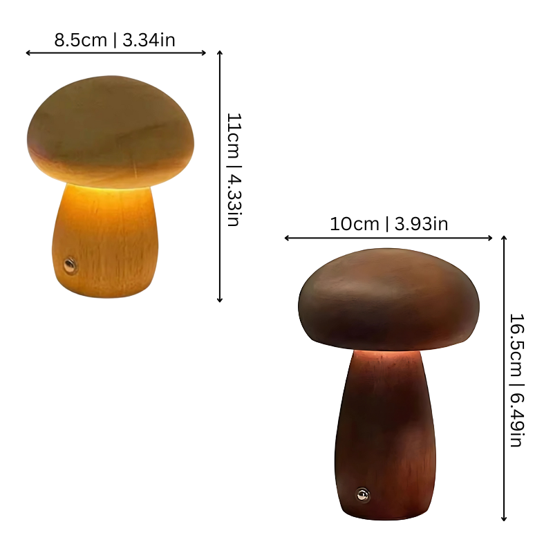 Veilleuse champignon en bois – dimmable et rechargeable par USB