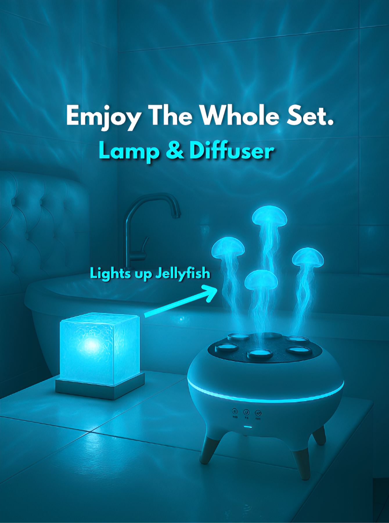 Diffuseur Aromatique Ultrasonique avec Effet Brume Méduse et Lumière d'Ambiance
