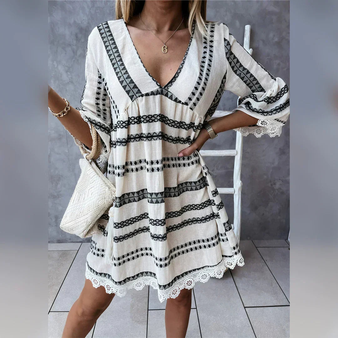 Anika™ – Robe d'été bohème pour femmes – courte avec col en V et manches évasées [50 % de réduction]