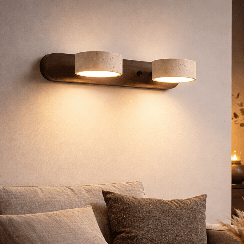 Applique murale LED en travertin avec bois – Design architectural