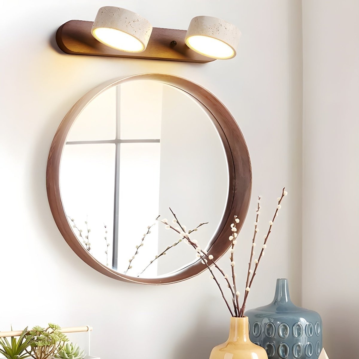 Applique murale LED en travertin avec bois – Design architectural