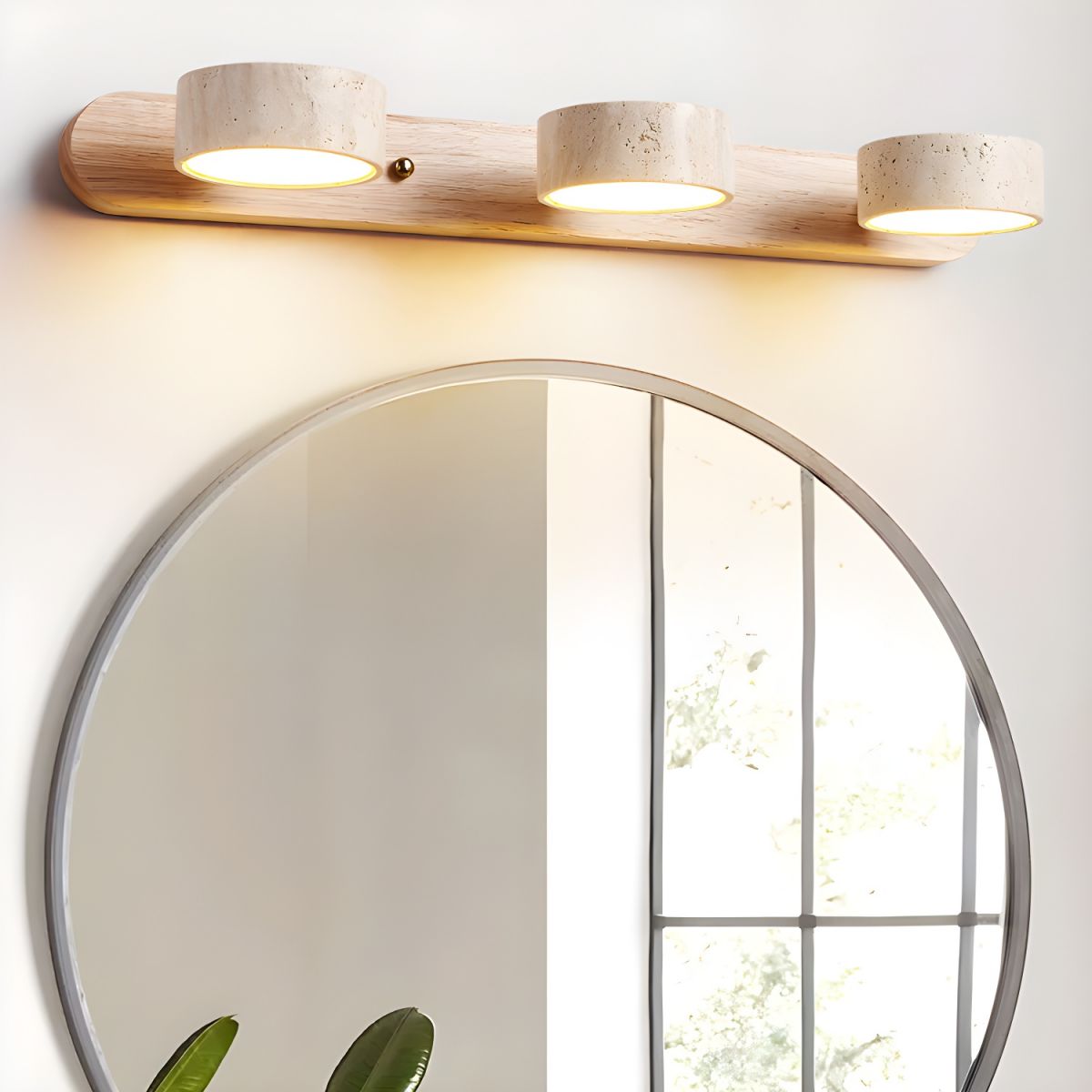 Applique murale LED en travertin avec bois – Design architectural