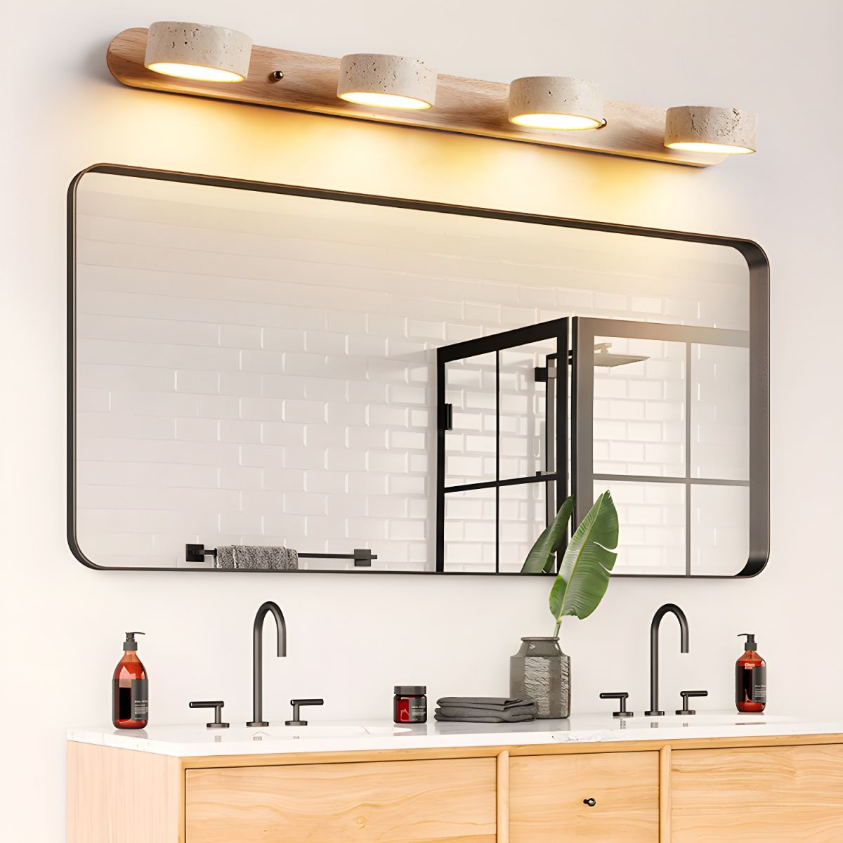 Applique murale LED en travertin avec bois – Design architectural