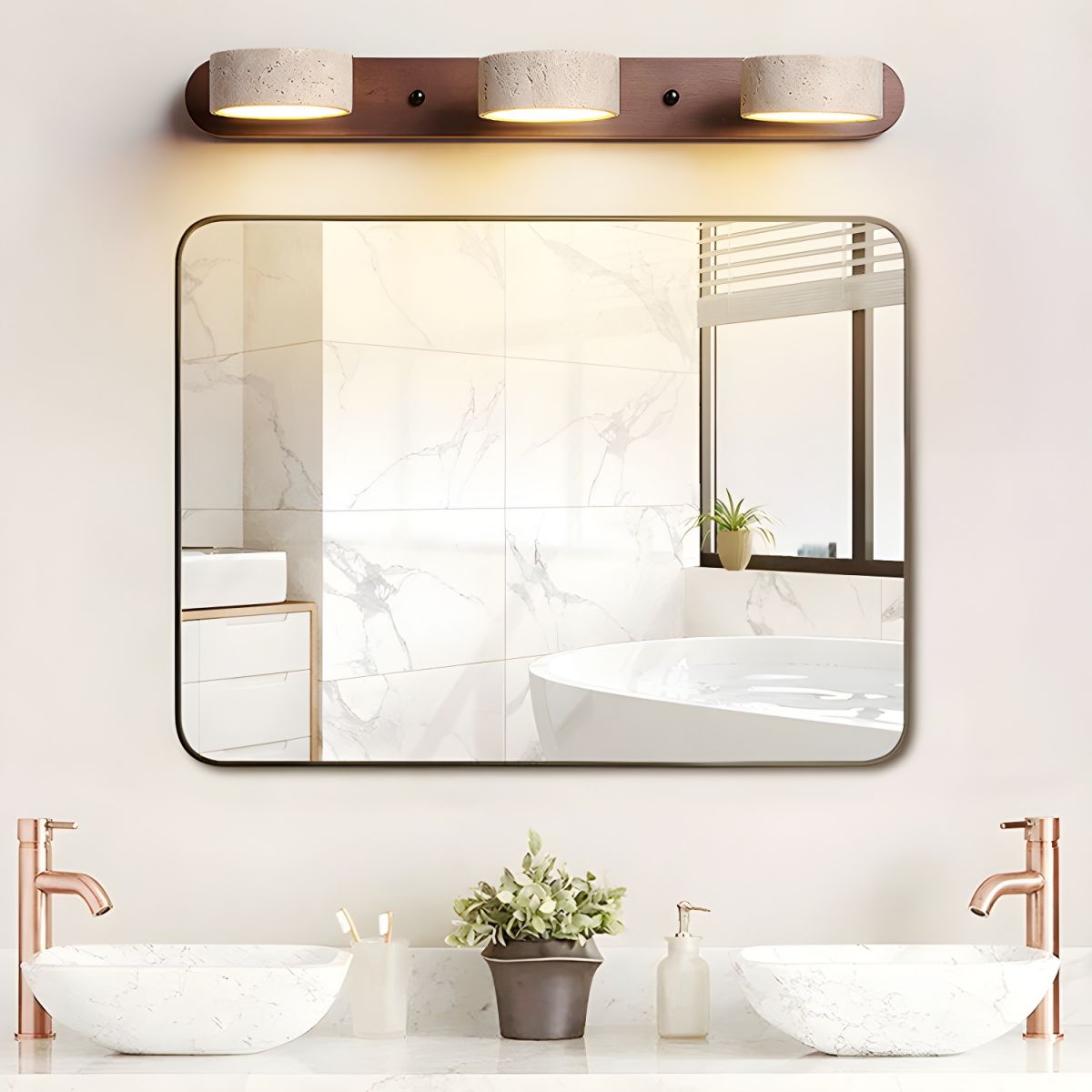 Applique murale LED en travertin avec bois – Design architectural