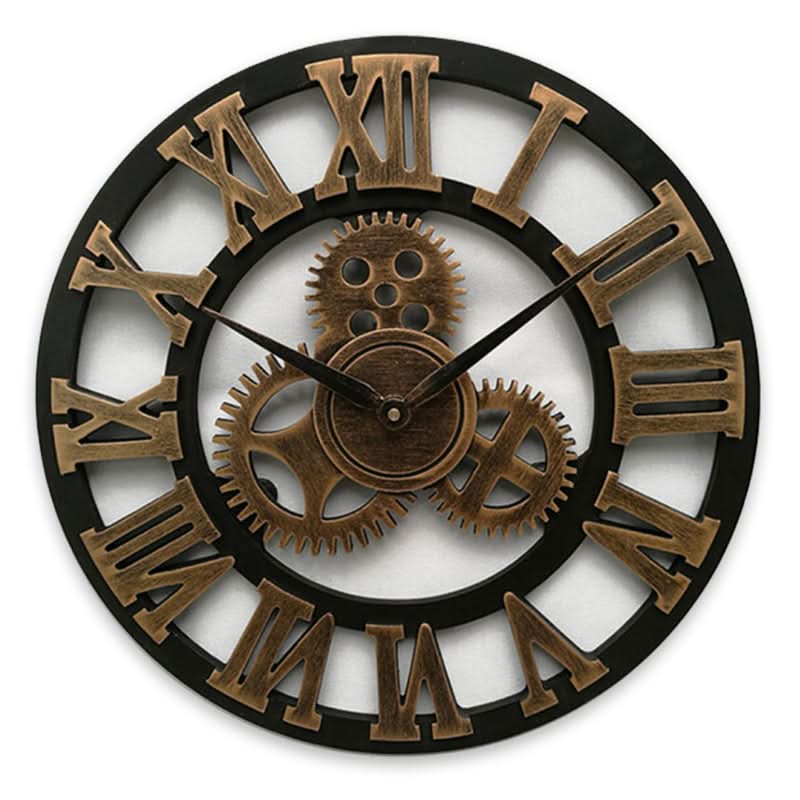 Horloge murale industrielle rétro avec design à engrenages en bois MDF