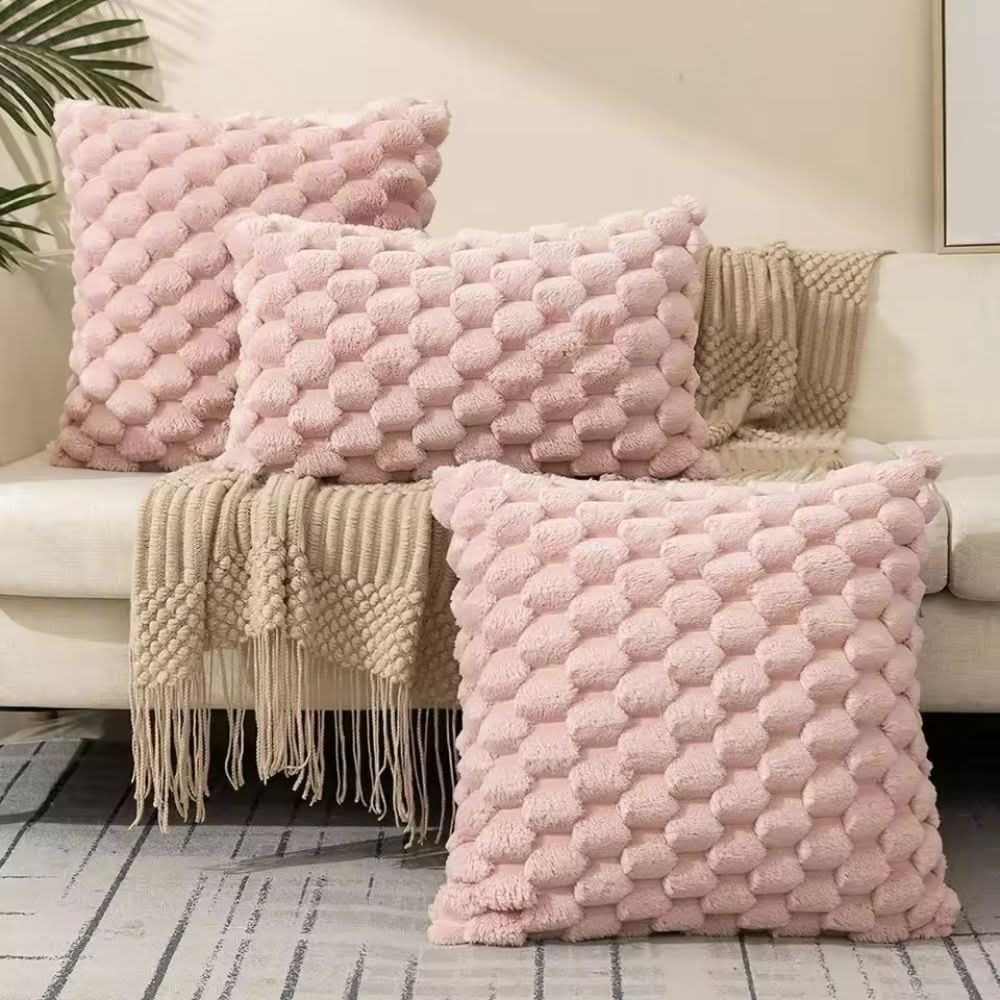 Housse de coussin à texture 3D en peluche en mélange de coton