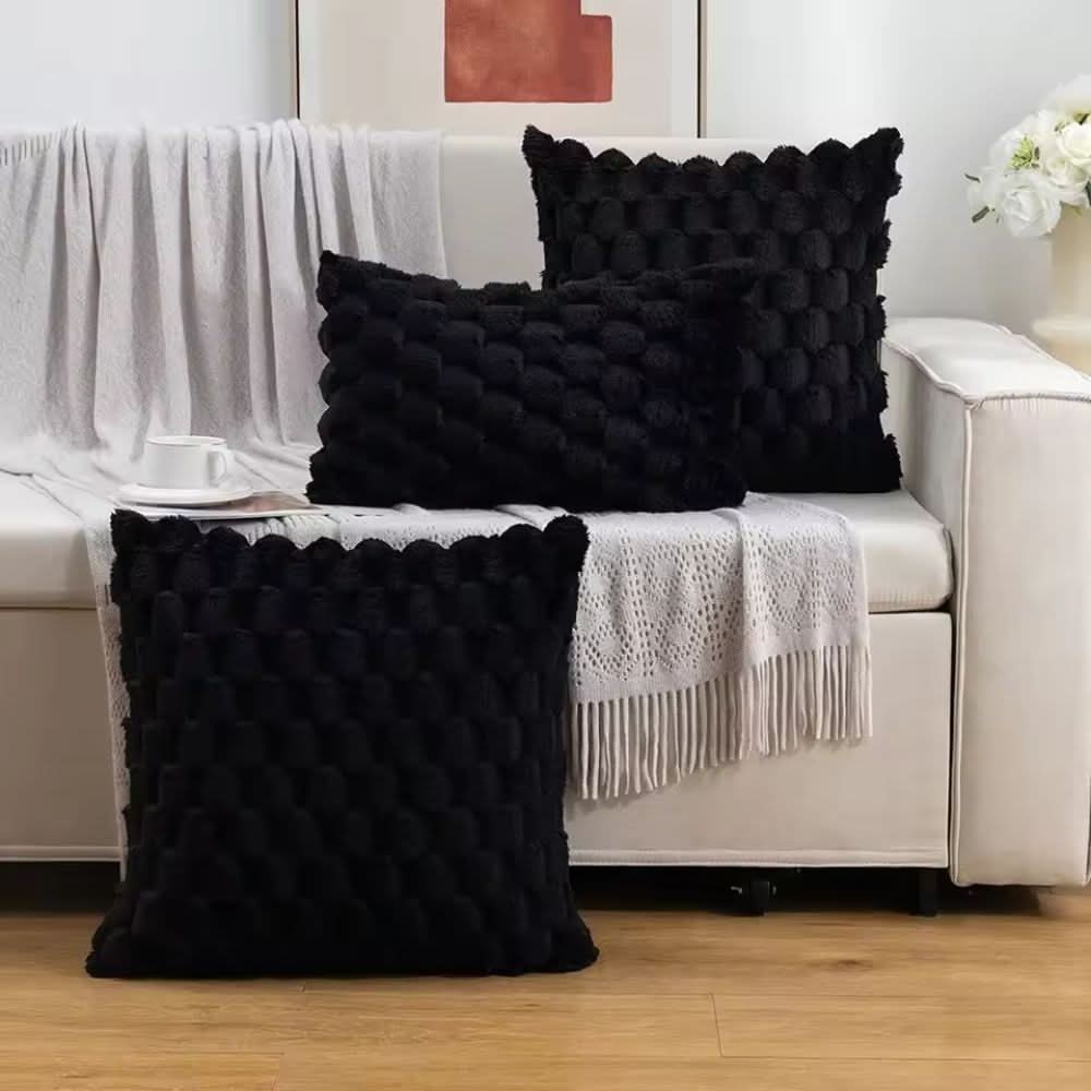 Housse de coussin à texture 3D en peluche en mélange de coton