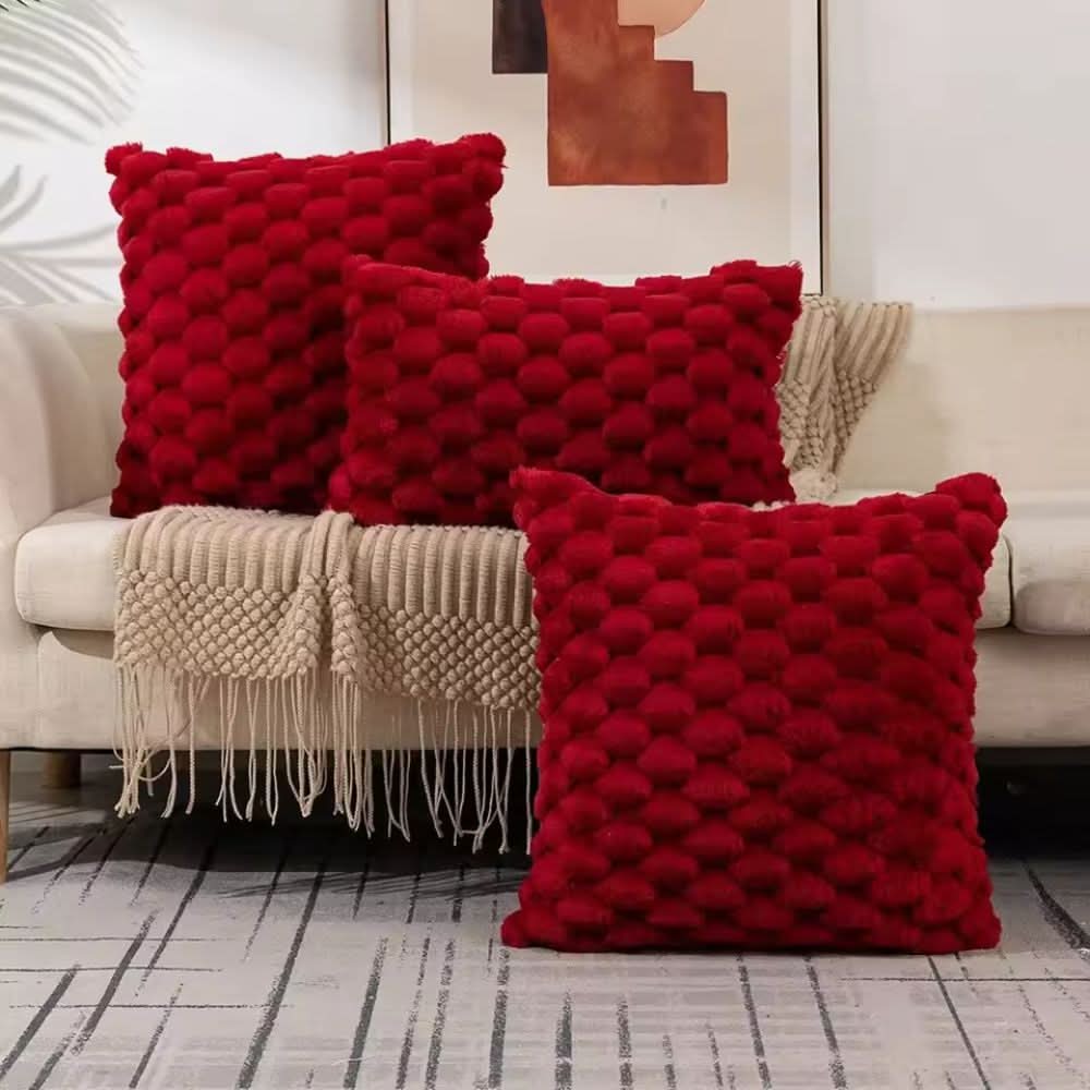 Housse de coussin à texture 3D en peluche en mélange de coton