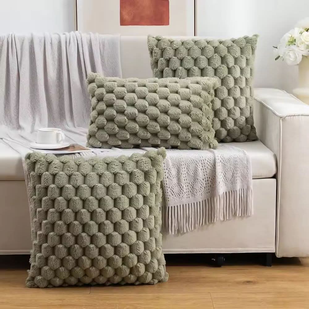 Housse de coussin à texture 3D en peluche en mélange de coton
