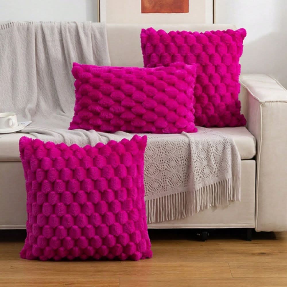 Housse de coussin à texture 3D en peluche en mélange de coton