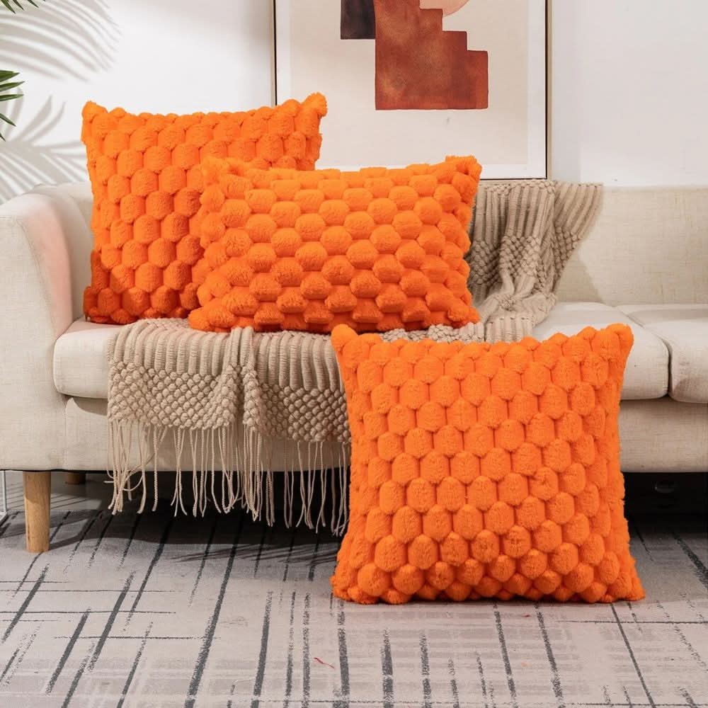 Housse de coussin à texture 3D en peluche en mélange de coton