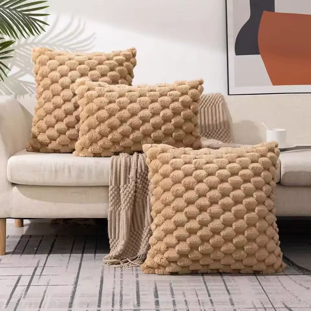 Housse de coussin à texture 3D en peluche en mélange de coton
