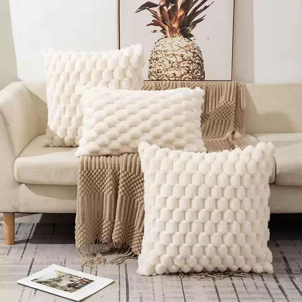 Housse de coussin à texture 3D en peluche en mélange de coton