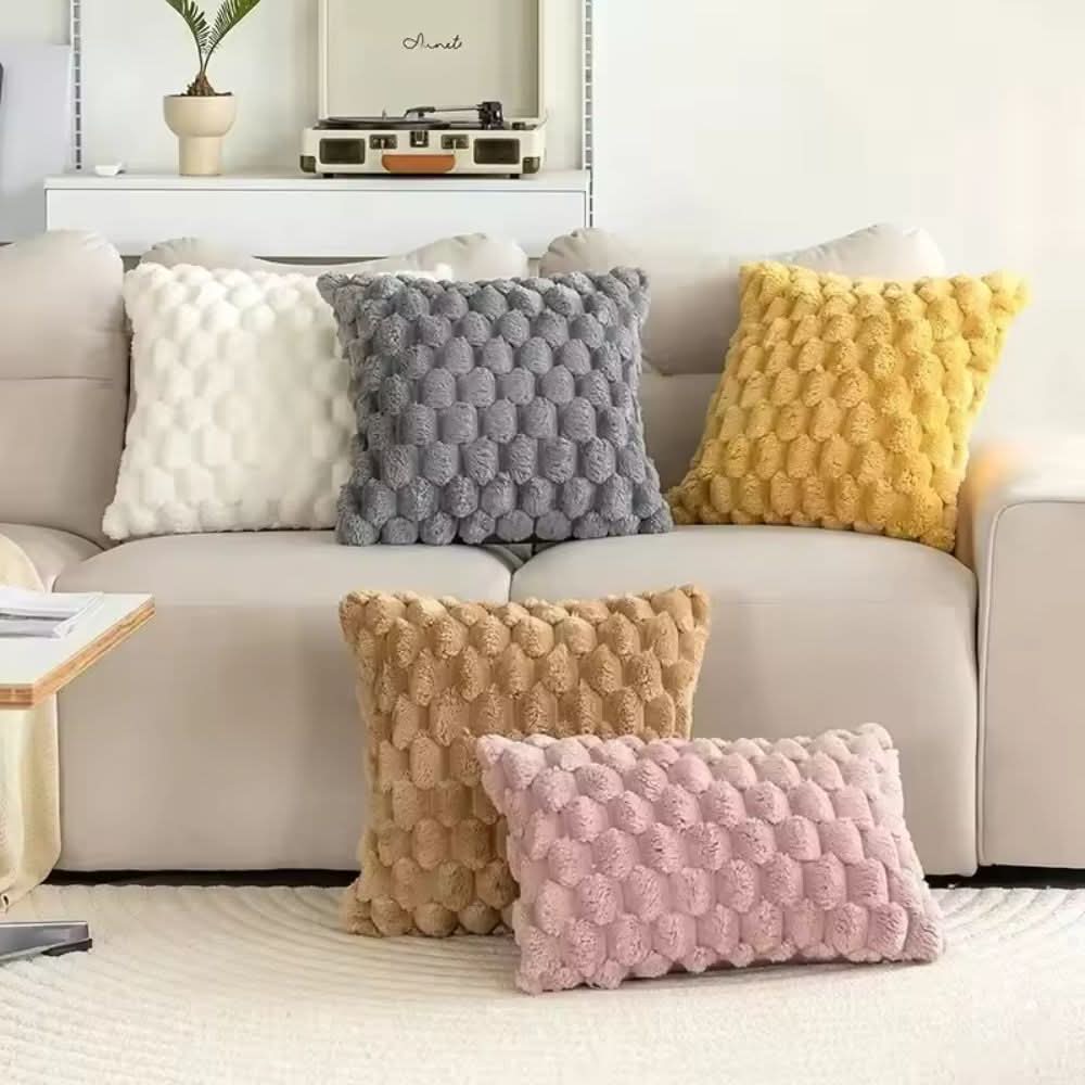 Housse de coussin à texture 3D en peluche en mélange de coton