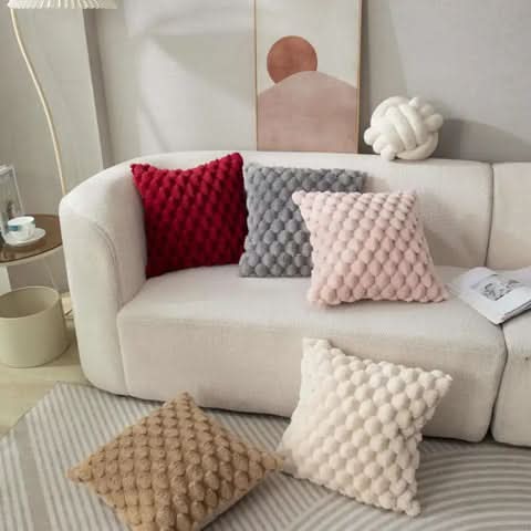 Housse de coussin à texture 3D en peluche en mélange de coton