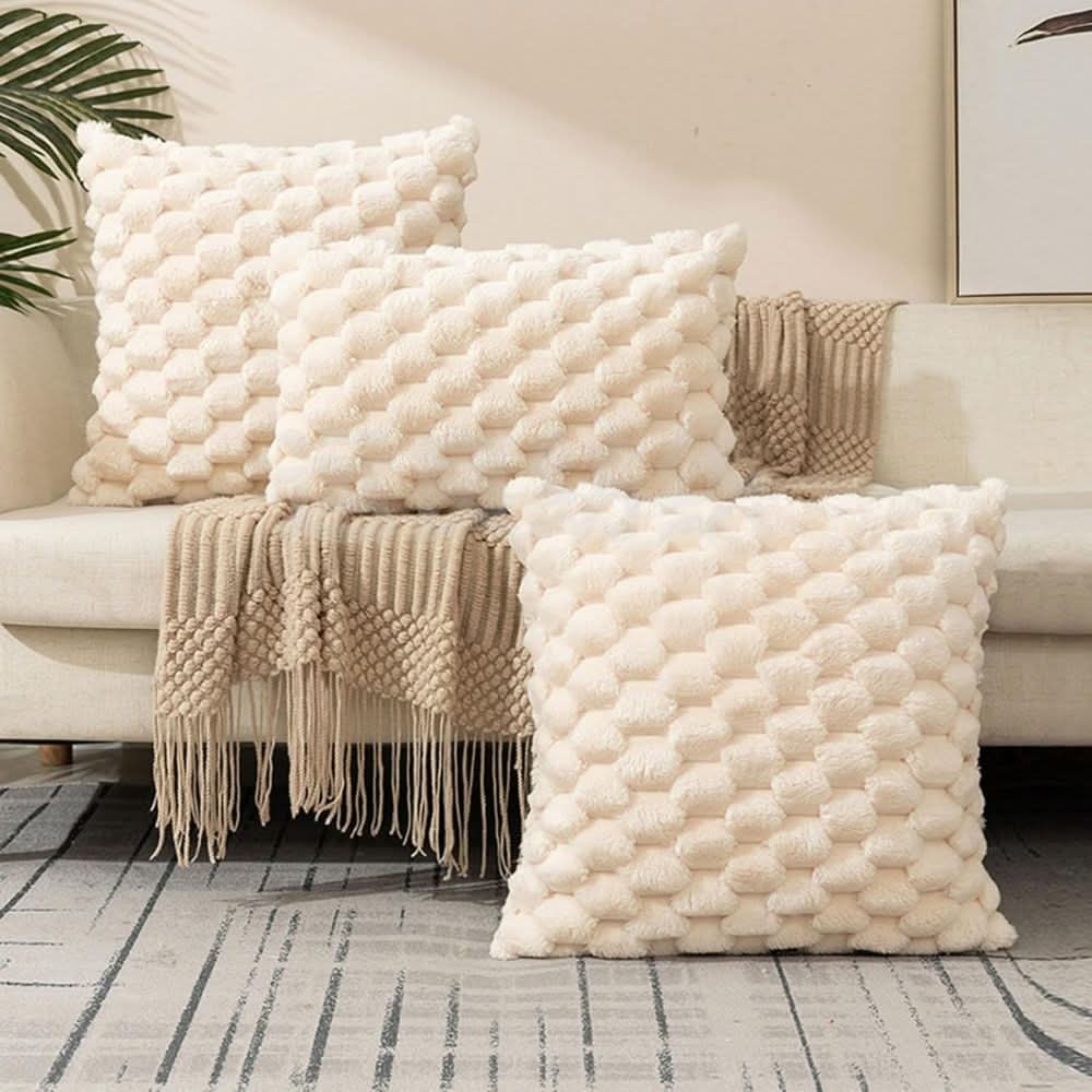 Housse de coussin à texture 3D en peluche en mélange de coton