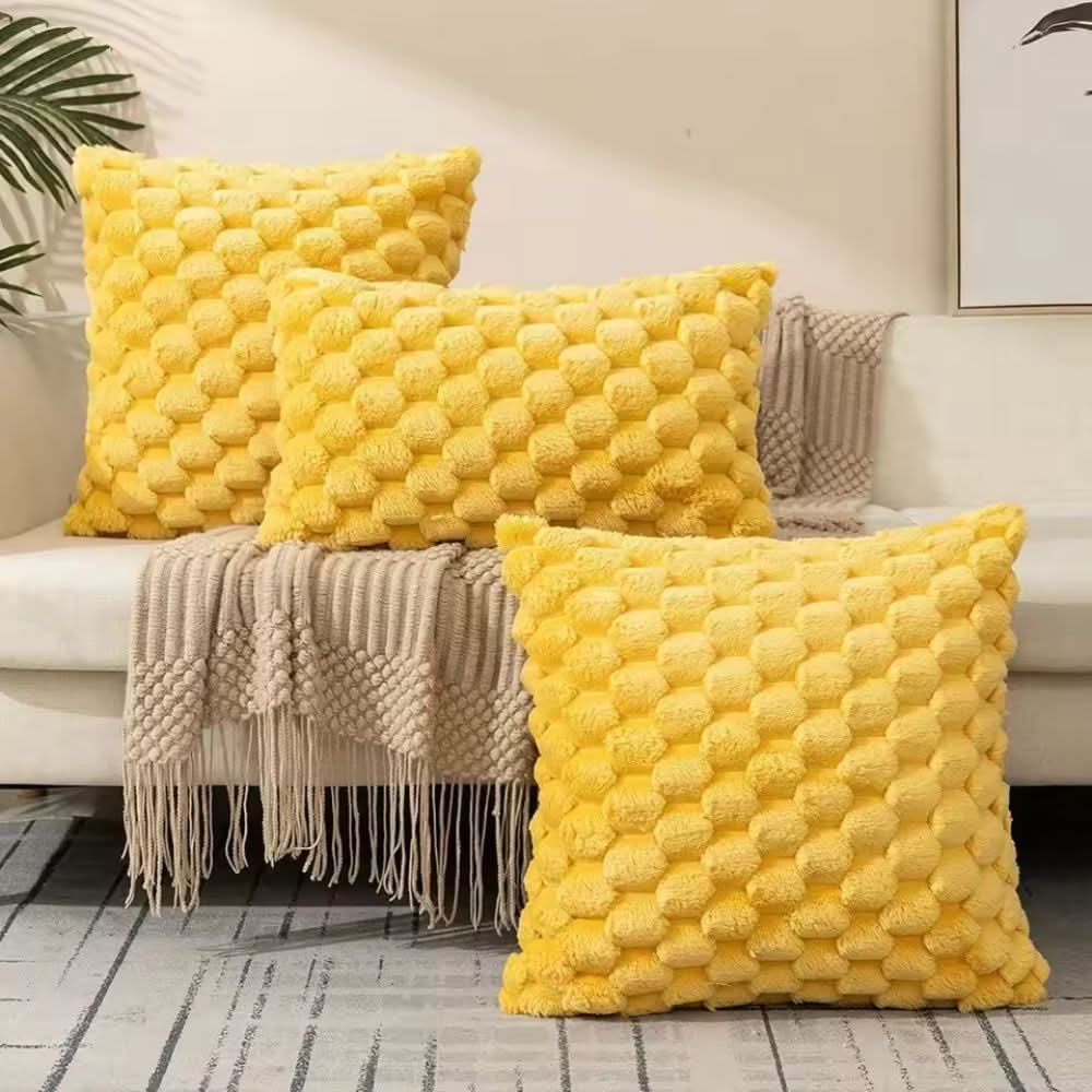 Housse de coussin à texture 3D en peluche en mélange de coton