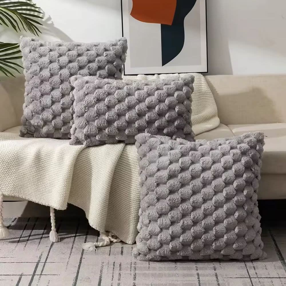 Housse de coussin à texture 3D en peluche en mélange de coton