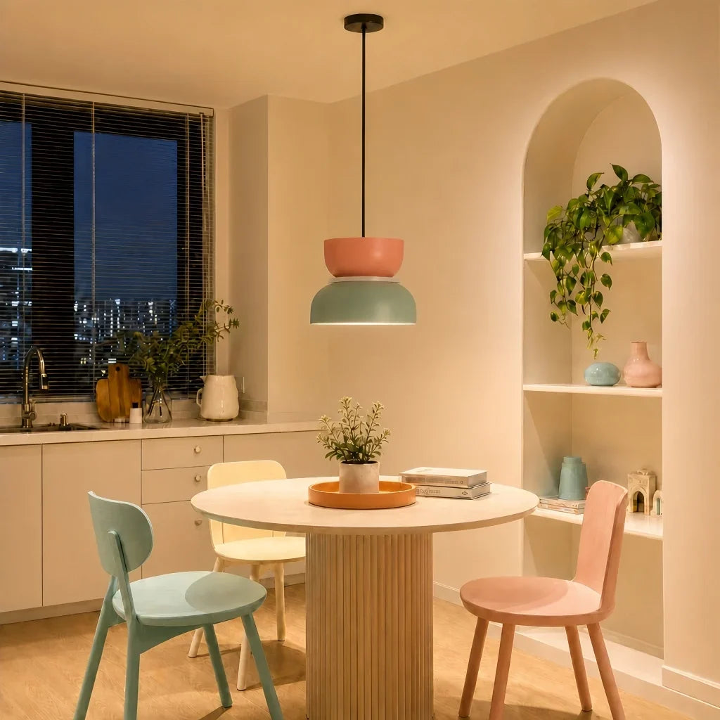 Suspension nordique avec design color block pour espaces modernes