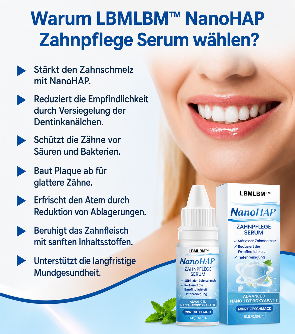Sérum dentaire nano-hydroxyapatite pour émail et dents sensibles