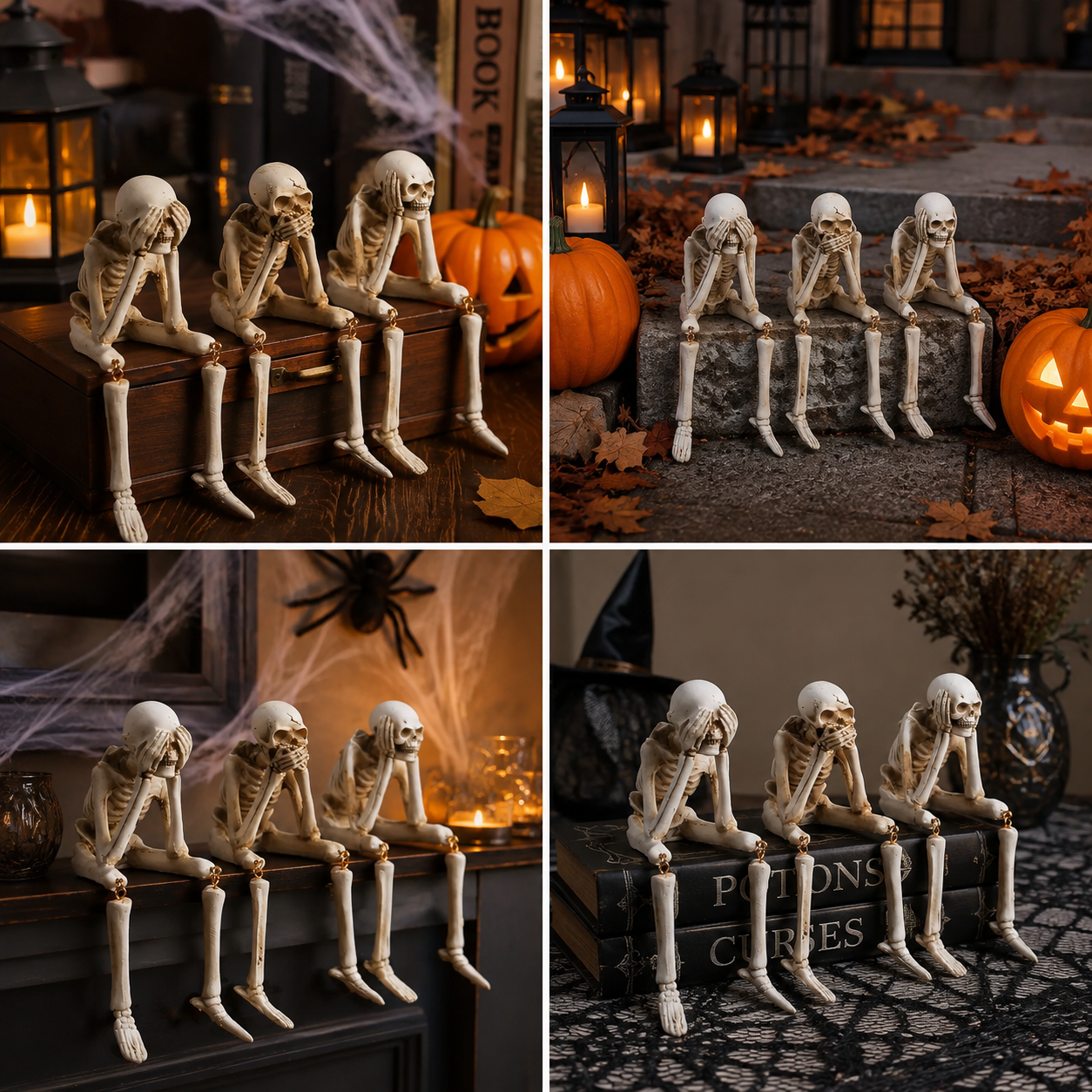 Lot de 3 figurines squelettes en résine synthétique décoration rebord de cheminée Halloween
