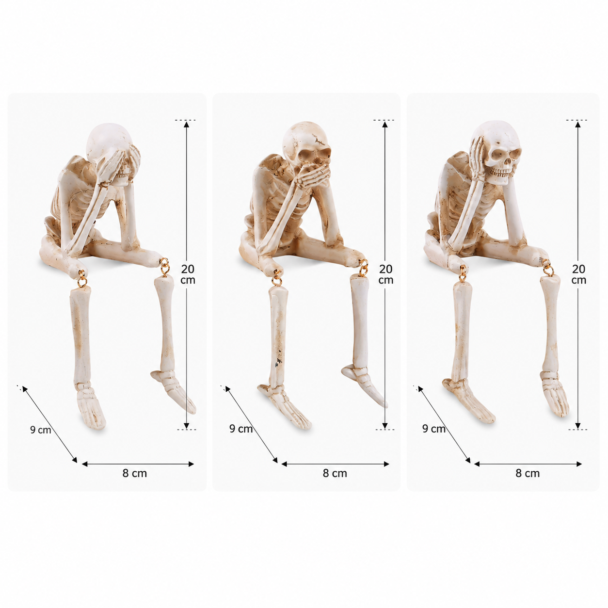 Lot de 3 figurines squelettes en résine synthétique décoration rebord de cheminée Halloween