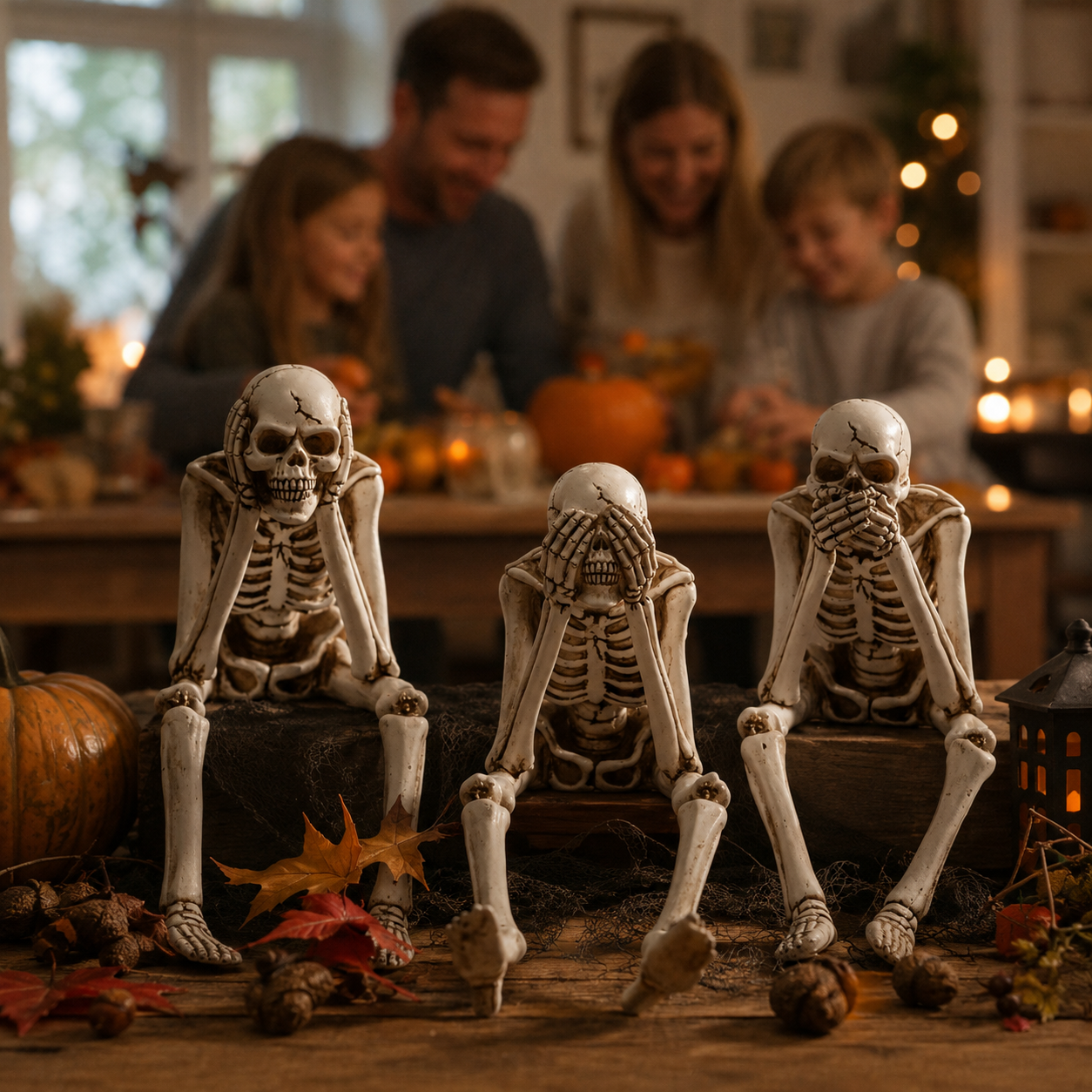 Lot de 3 figurines squelettes en résine synthétique décoration rebord de cheminée Halloween