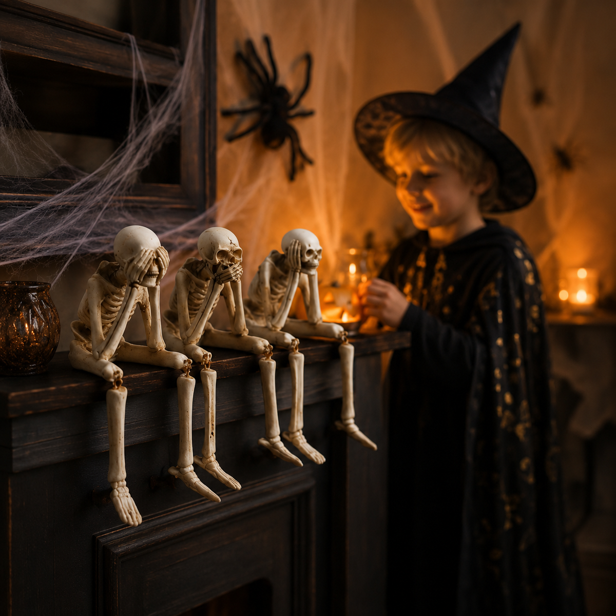 Lot de 3 figurines squelettes en résine synthétique décoration rebord de cheminée Halloween