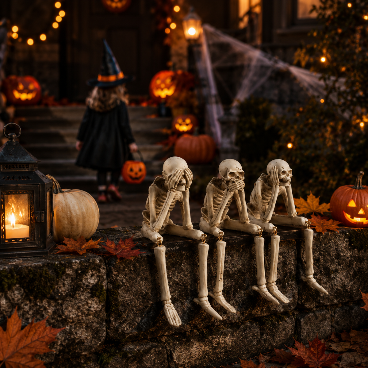 Lot de 3 figurines squelettes en résine synthétique décoration rebord de cheminée Halloween
