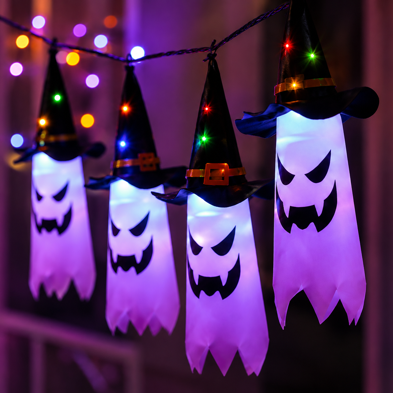 Guirlande lumineuse Halloween avec lanternes fantômes – 5 LED fantômes blanc chaud