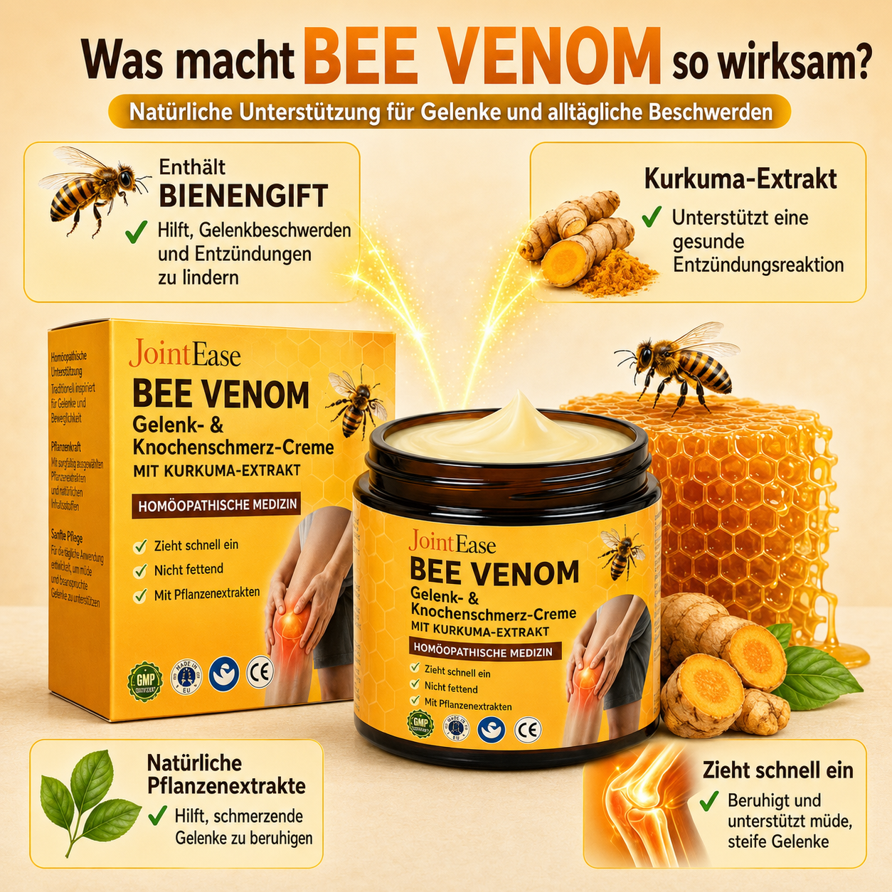 Crème articulaire naturelle au venin d'abeille et curcuma