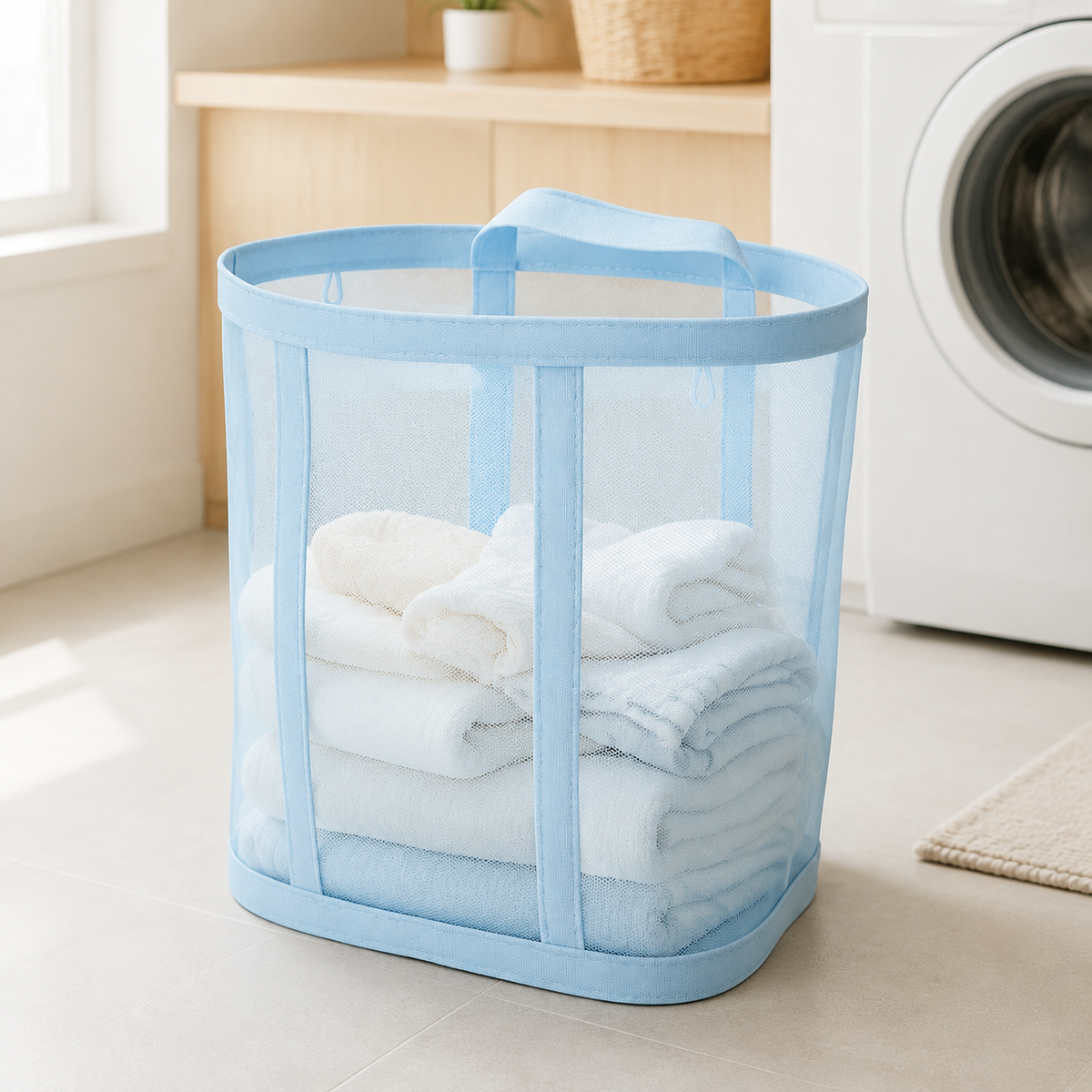 Panier à linge pliable en filet nylon – gain de place et aéré