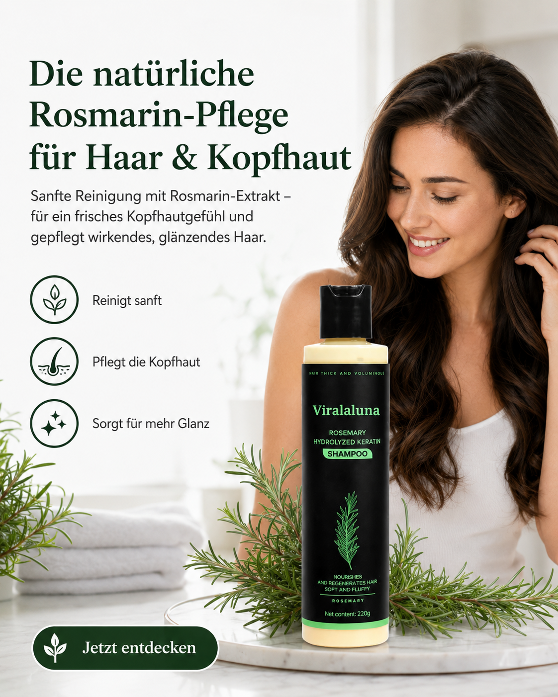 Shampooing au Romarin avec Kératine – Cheveux Plus Forts et Cuir Chevelu Sain