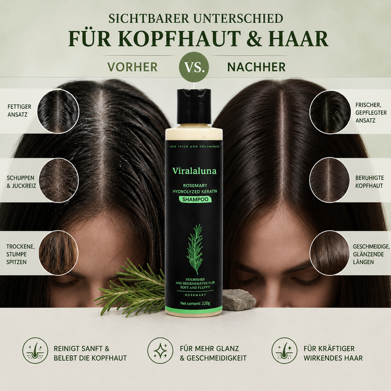 Shampooing au Romarin avec Kératine – Cheveux Plus Forts et Cuir Chevelu Sain