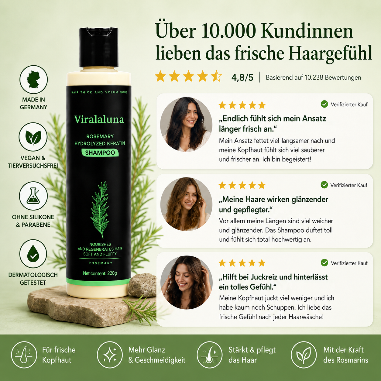 Shampooing au Romarin avec Kératine – Cheveux Plus Forts et Cuir Chevelu Sain