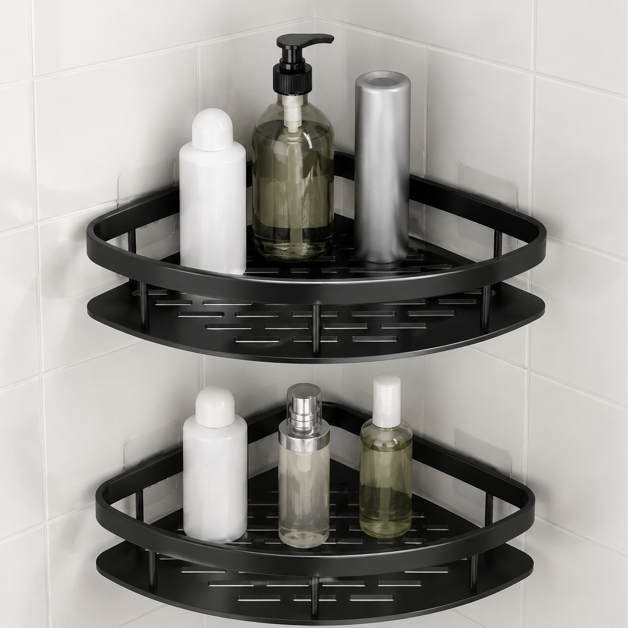 Étagère de douche d'angle sans perçage – support de douche autocollant en aluminium