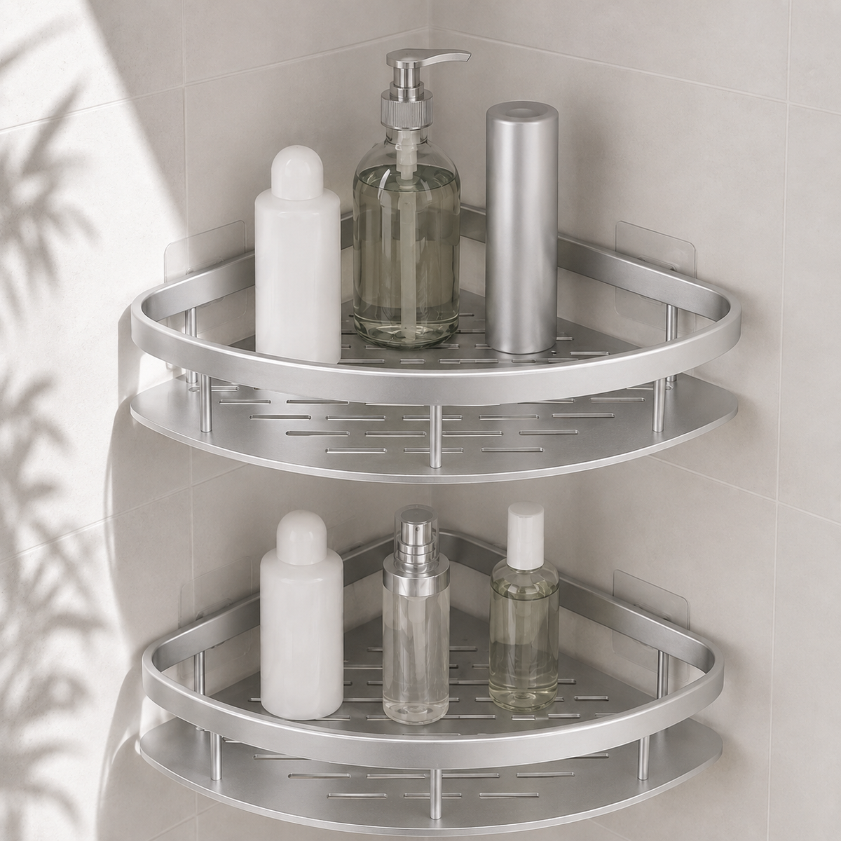 Étagère d'angle de douche sans perçage – tablette de douche autocollante en aluminium