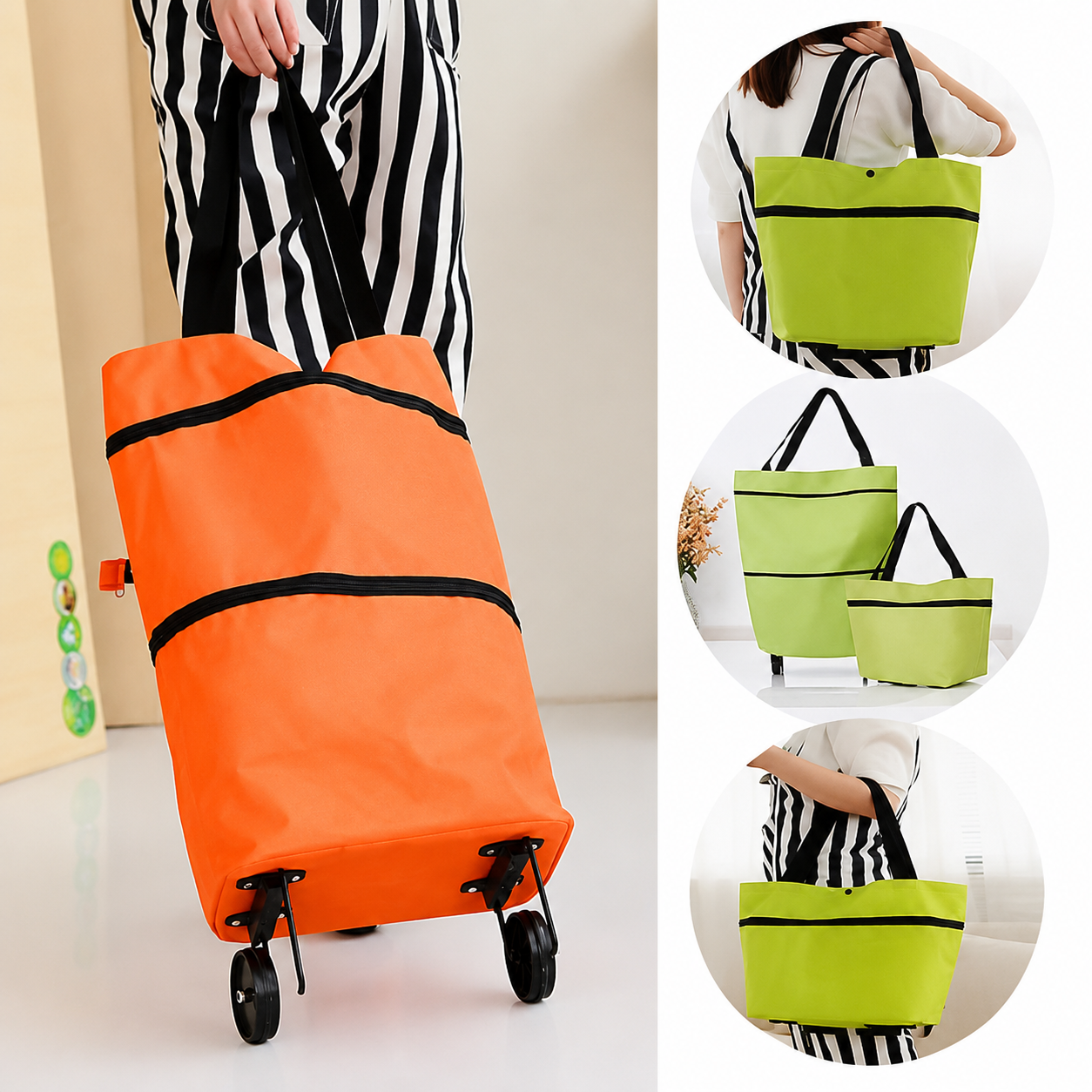 Sac de courses pliable à roulettes 2-en-1 – Chariot 20 kg compact