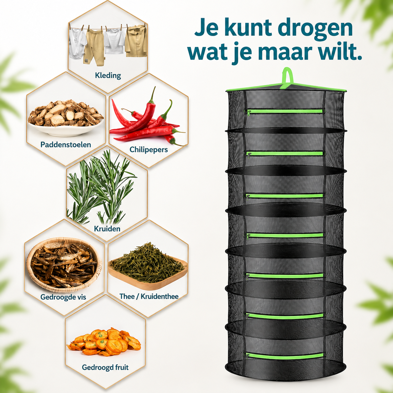 Séchoir à Herbes Suspendu 6 ou 8 Niveaux en Filet Respirant