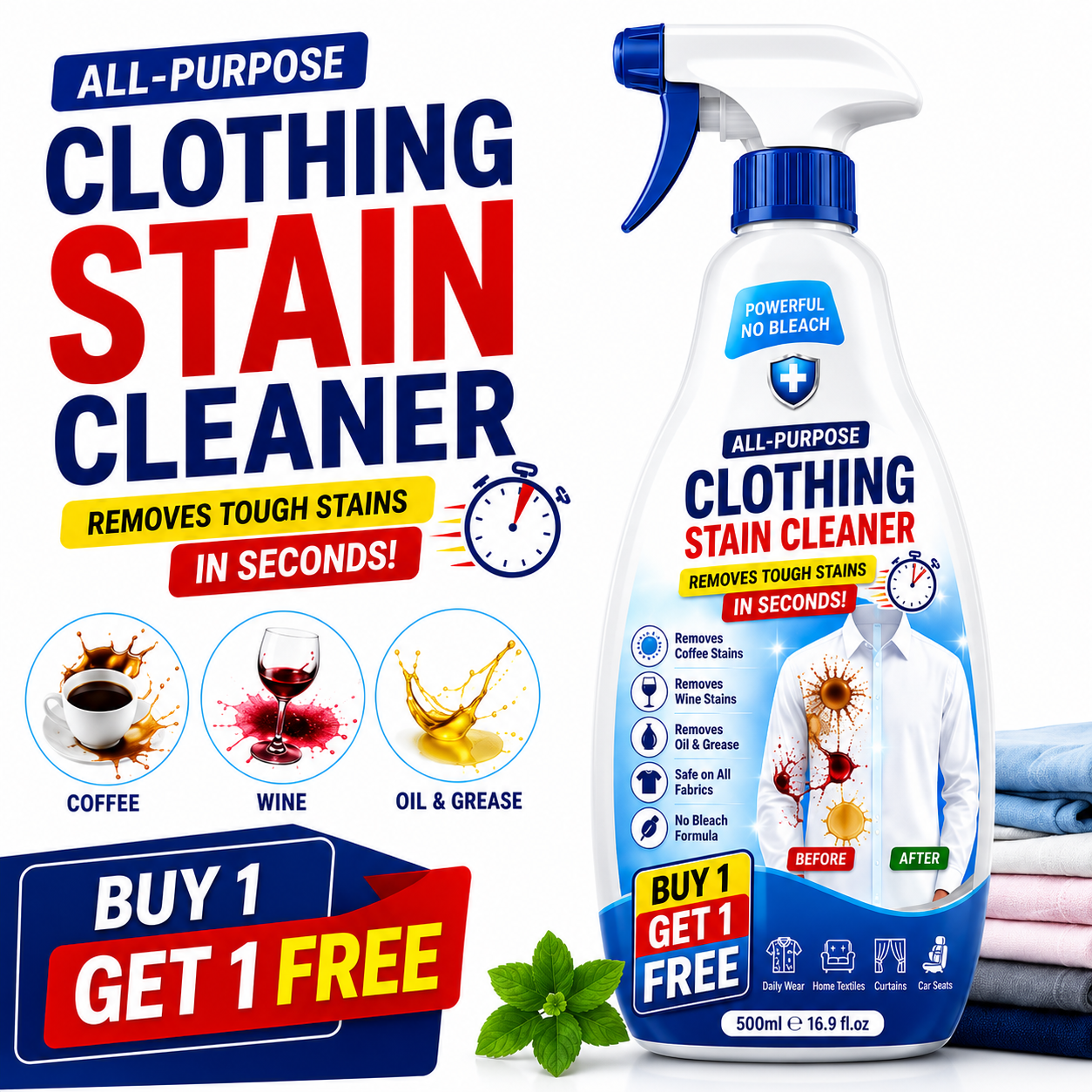 Spray nettoyant textile détachant puissant sans agent blanchissant