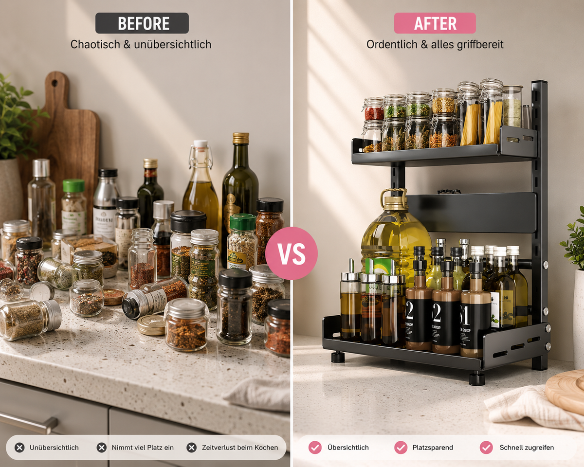 Étagère à épices 2 niveaux – Range-épices de cuisine pour bocaux et bouteilles