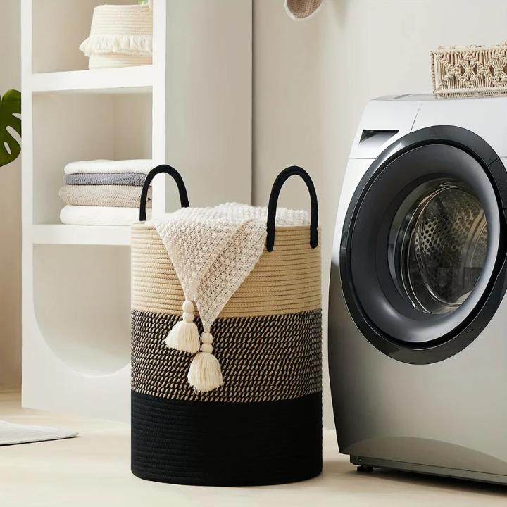Panier à linge tressé en coton 58 litres – pliable et gain de place