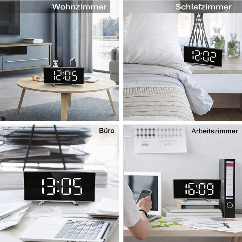 Réveil numérique LED avec surface miroir et gradation automatique