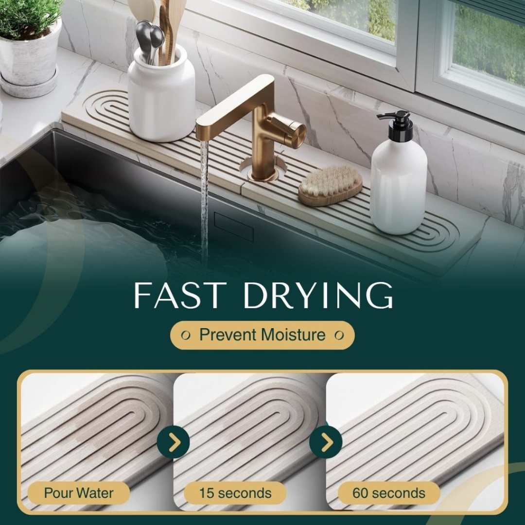Tapis en pierre de diatomée absorbant pour évier – Séchage rapide
