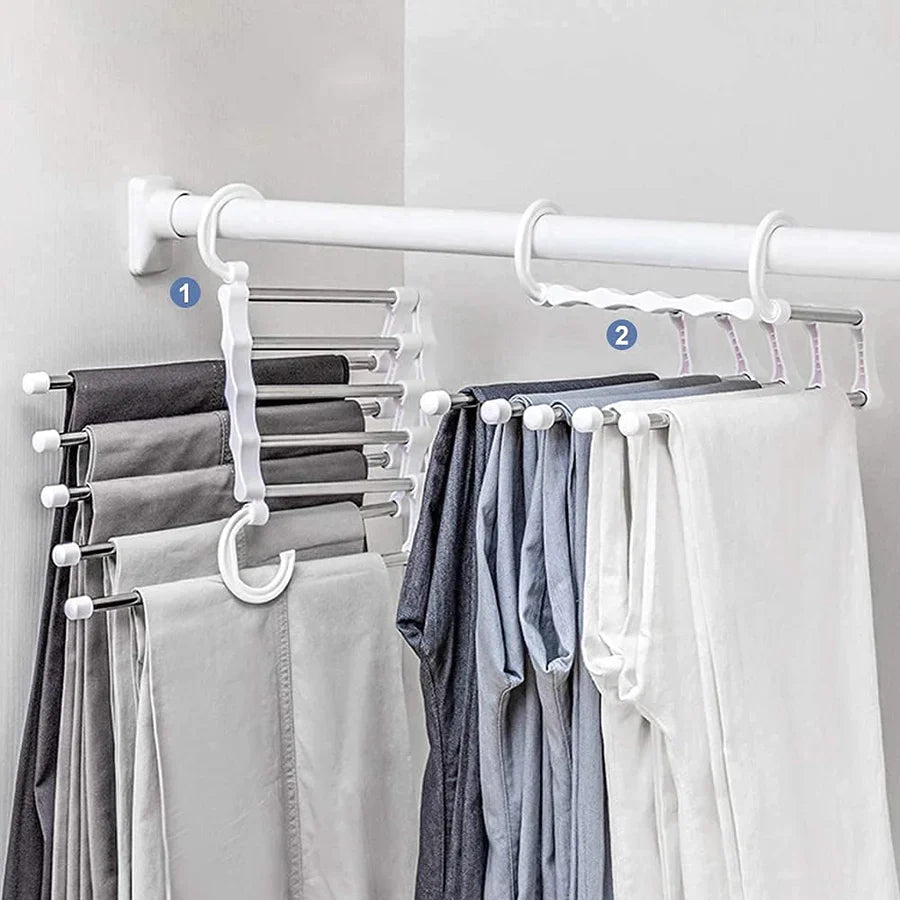 Cintres Pliables 5-en-1 en Acier Inoxydable – Rangement Armoire