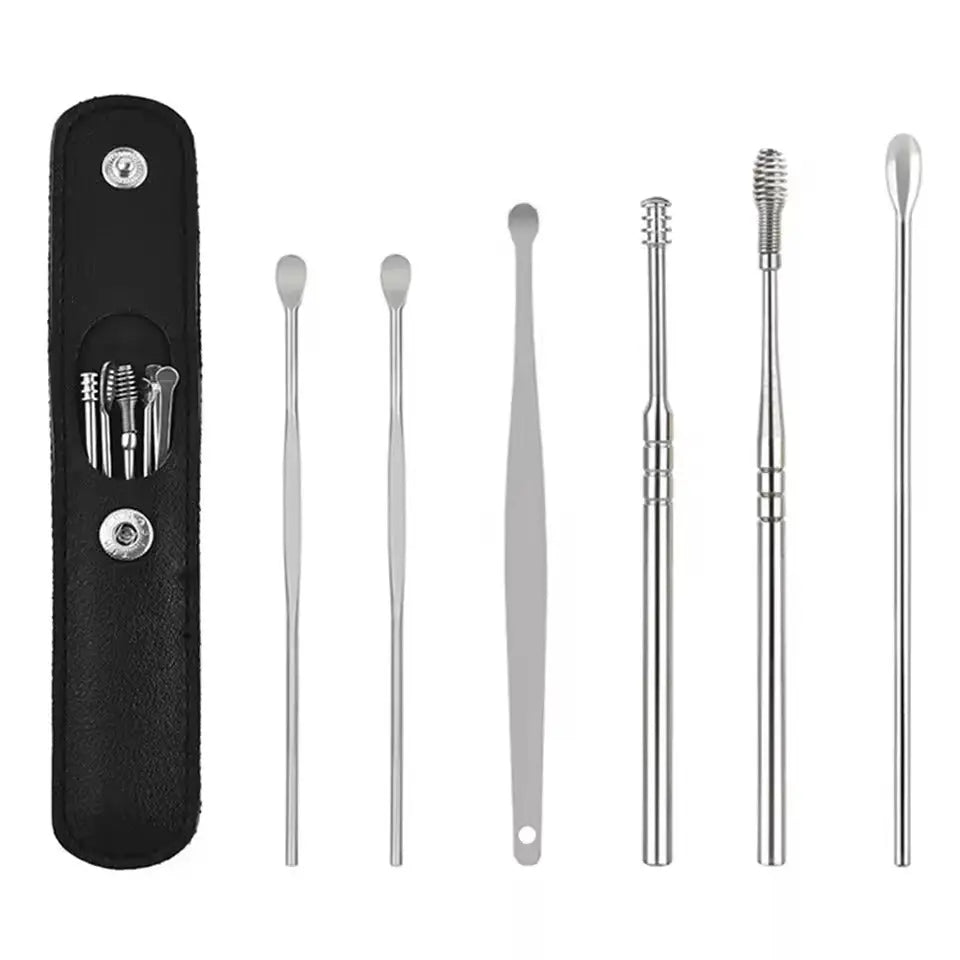 Kit de Nettoyage des Oreilles en Acier Inoxydable – 6 Embouts Inclus