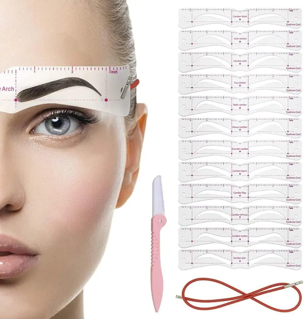 Kit de pochoirs sourcils réutilisables – 12 formes pour un résultat symétrique